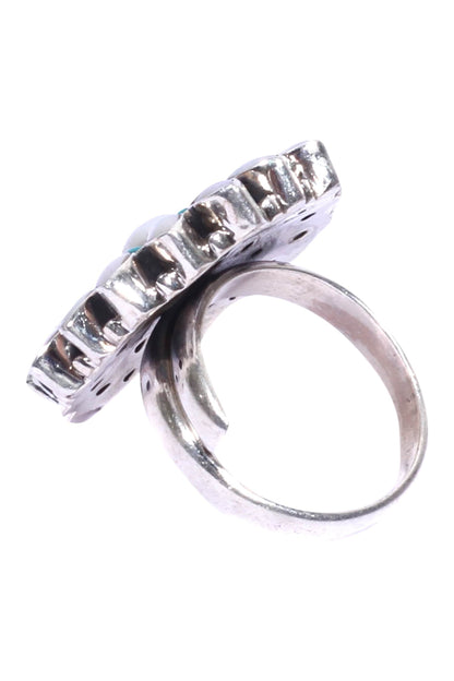 Flower Stone Encrusted Finger Ring  