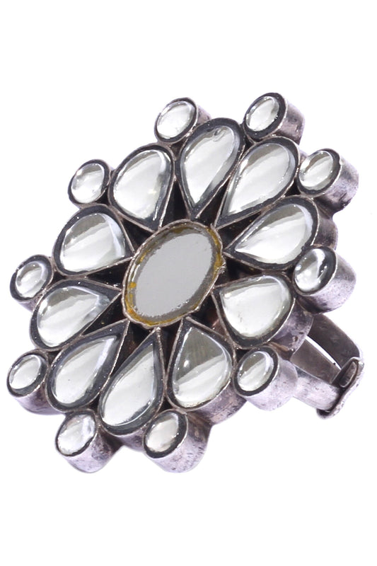 Flower Glass Oversized Finger Ring 