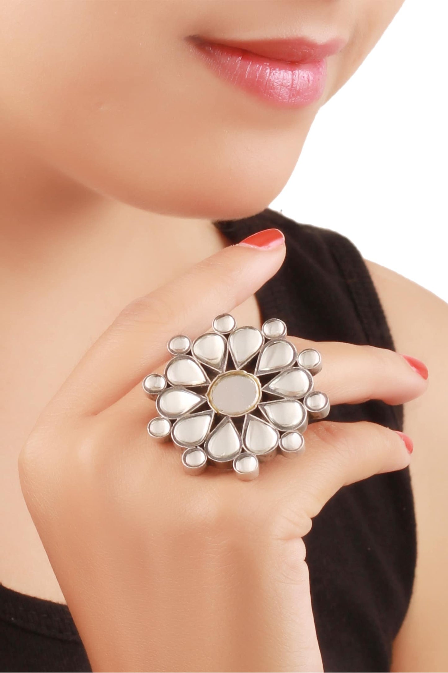 Flower Glass Oversized Finger Ring 