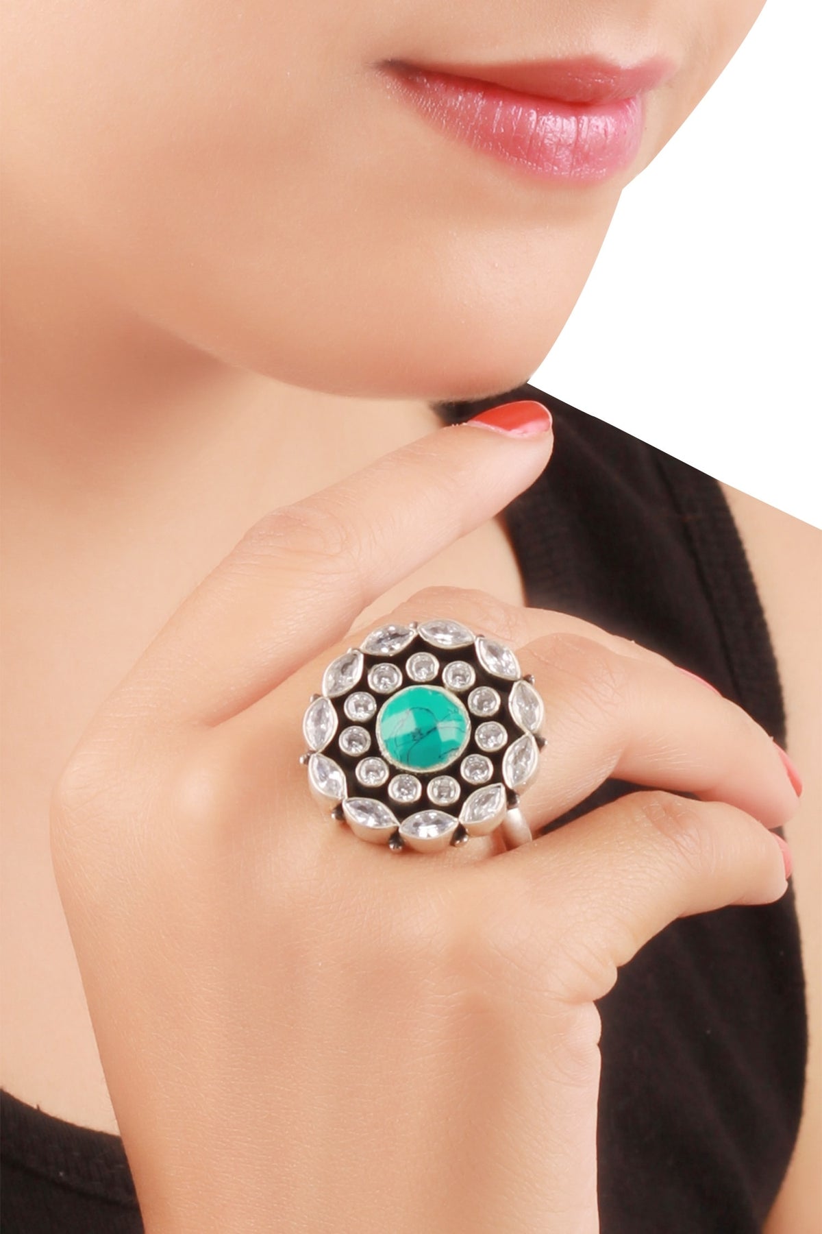 Stone Embedded Oversized Finger Ring  