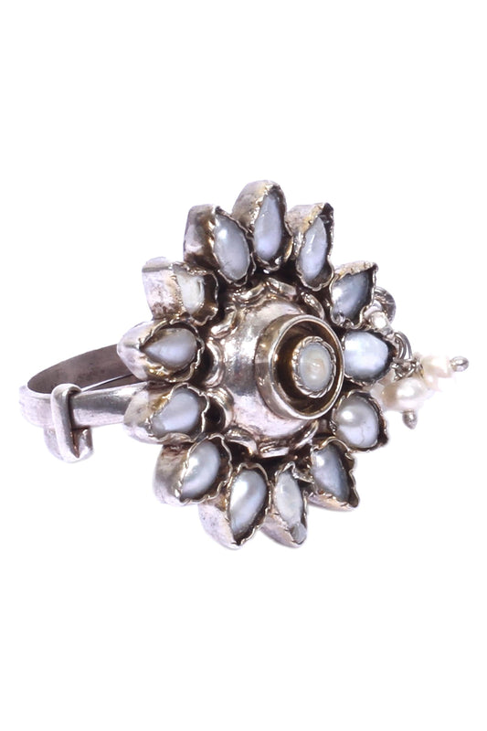 Flower & Pearl Handcrafted Finger Ring 