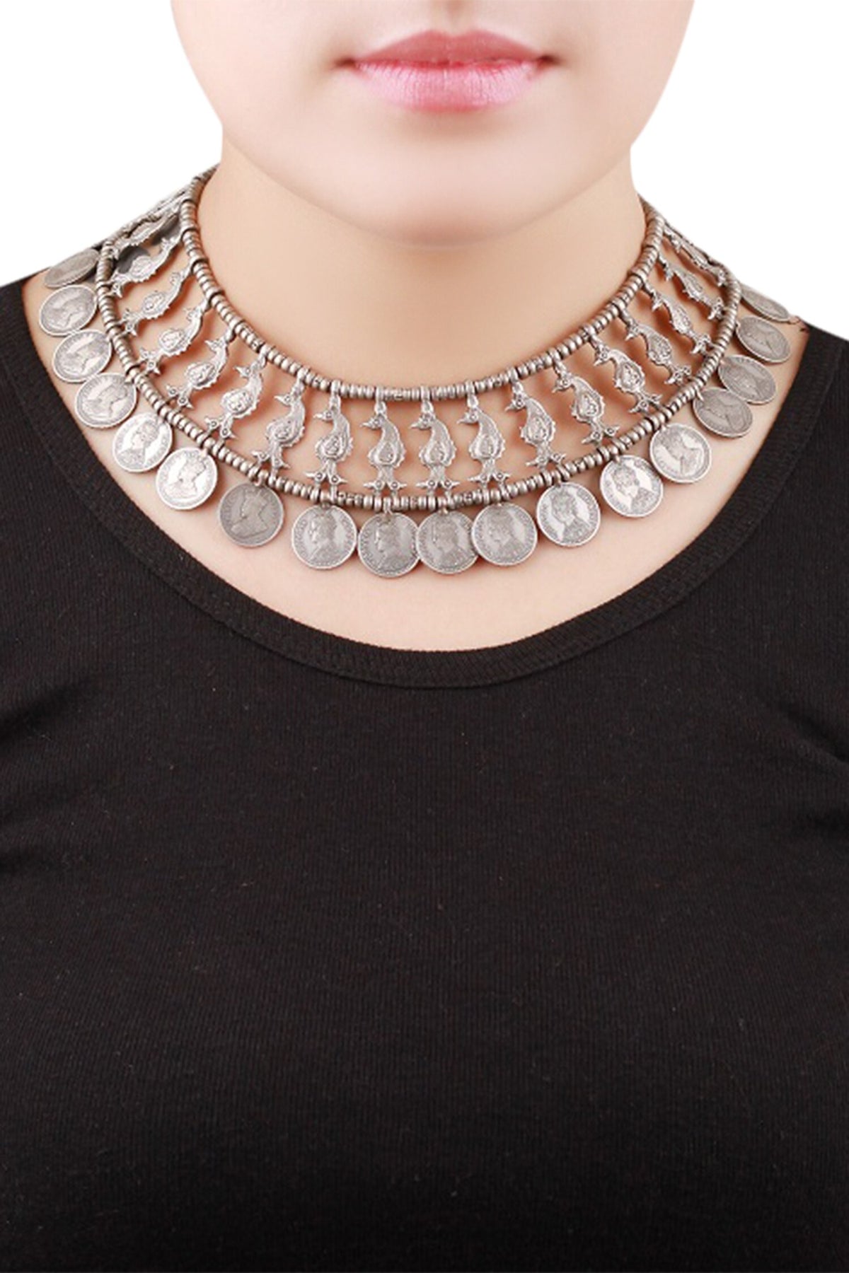 Oxidized Coin Choker Necklace 