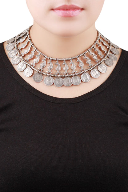 Oxidized Coin Choker Necklace 