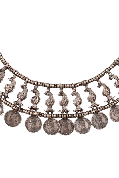 Oxidized Coin Choker Necklace 