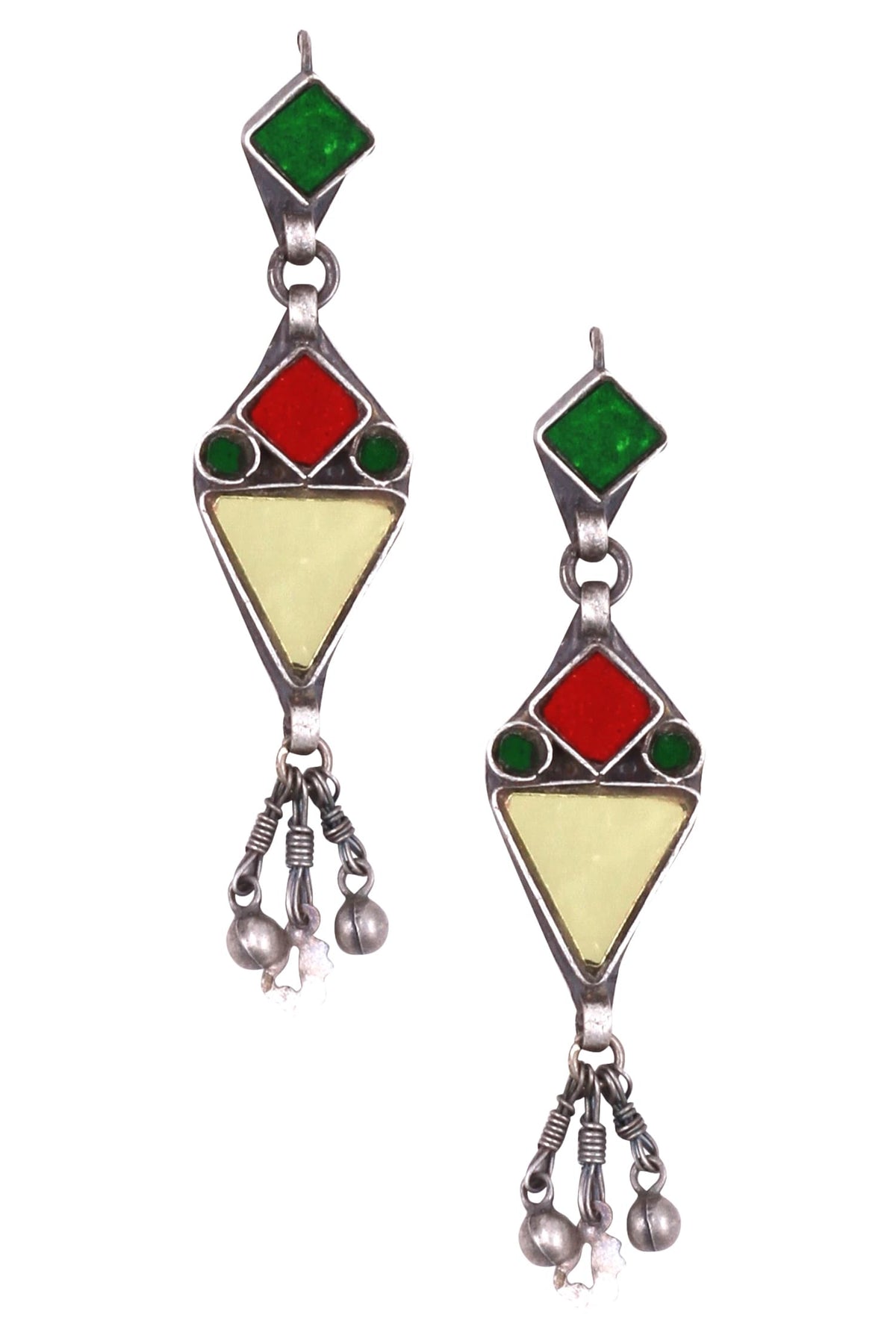 Geometric Silver Danglers with Bead Details 
