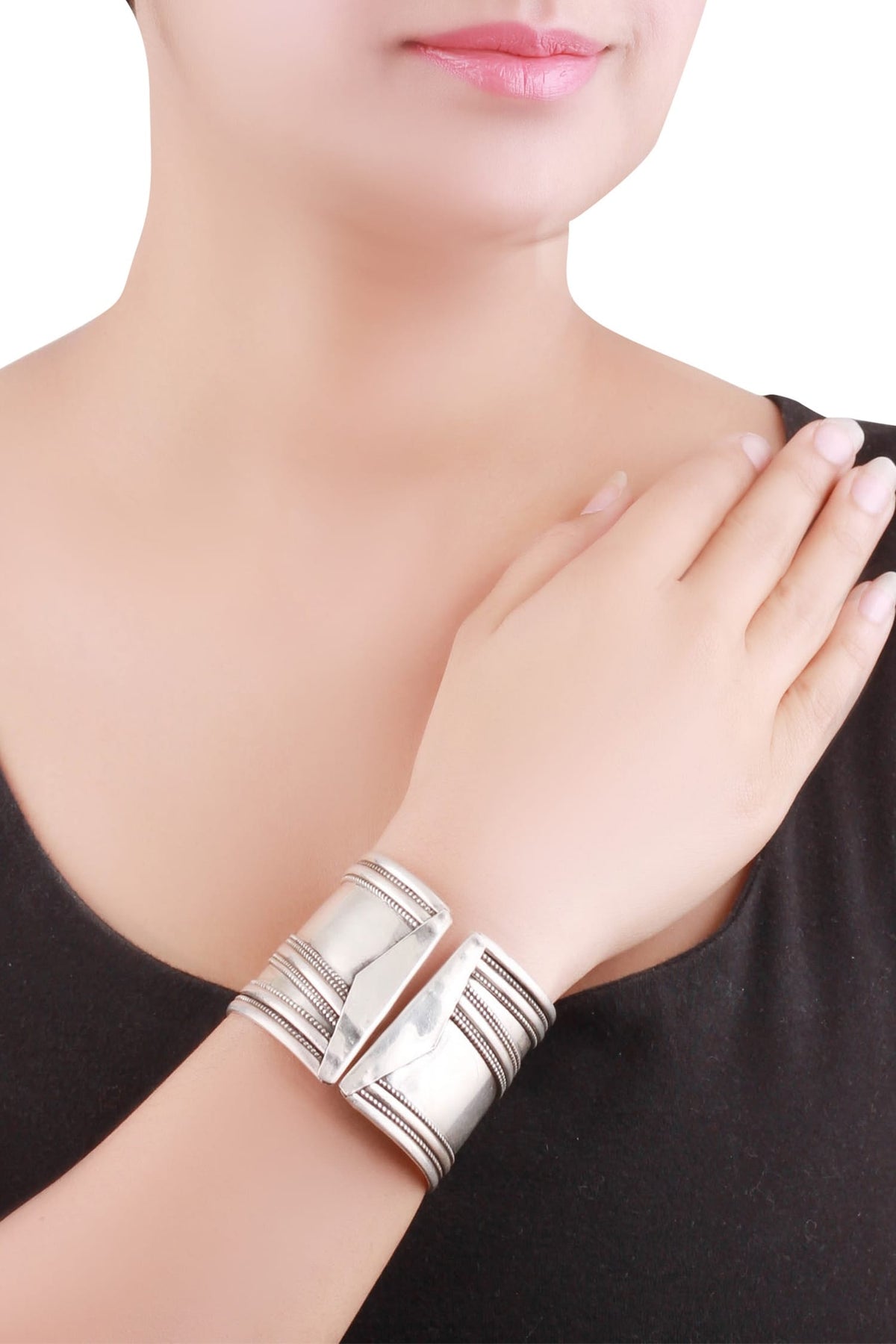 Oxidized Silver Carved Cuff 