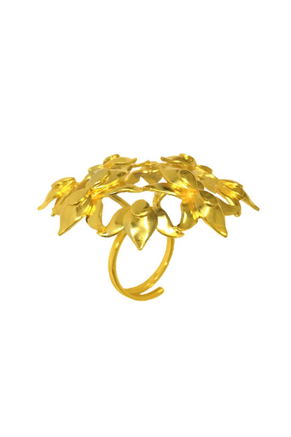 Lotus Carved Adjustable Ring 