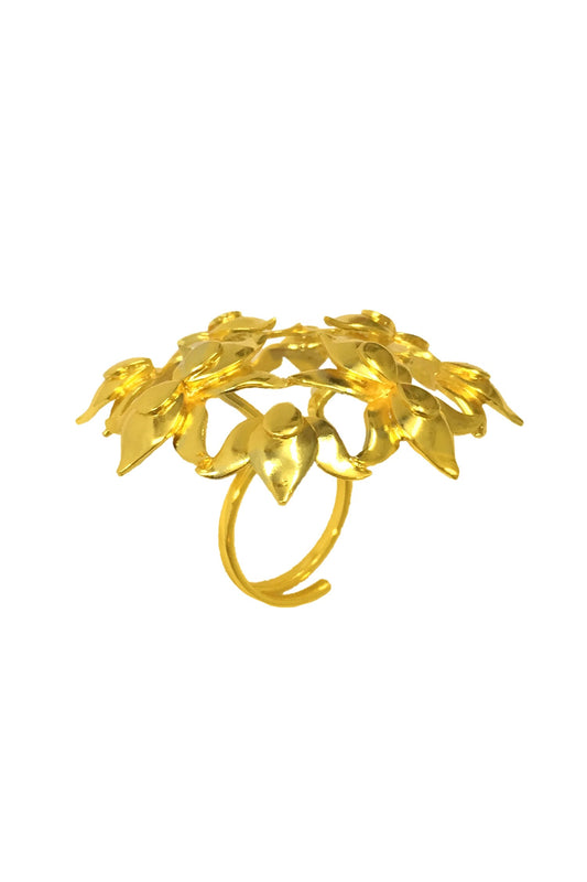 Lotus Carved Adjustable Ring 