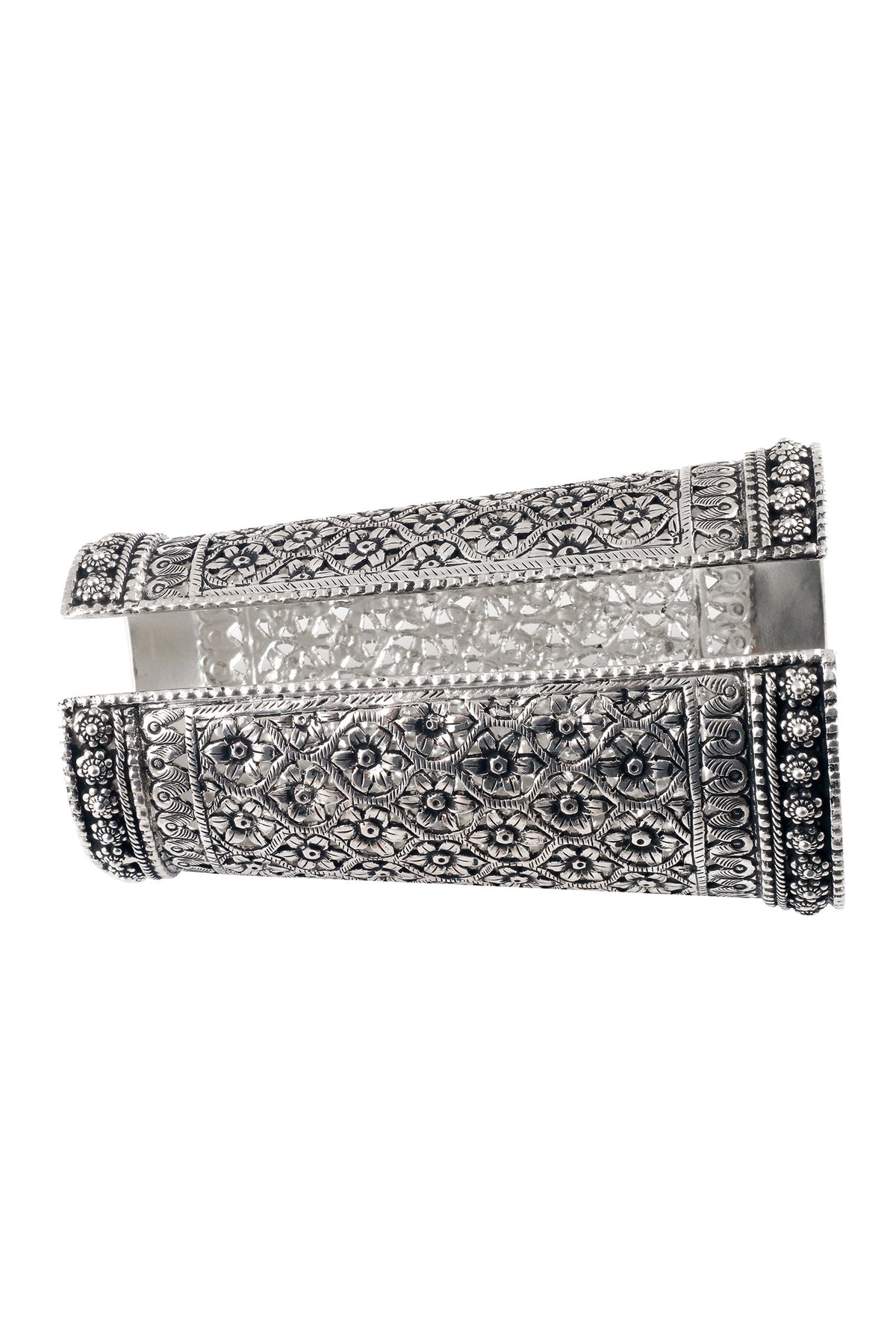 Handmade Floral Carved Cuff Bangle 