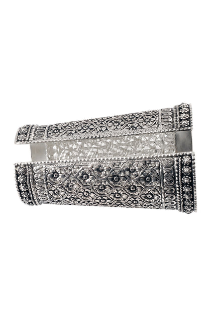 Handmade Floral Carved Cuff Bangle 
