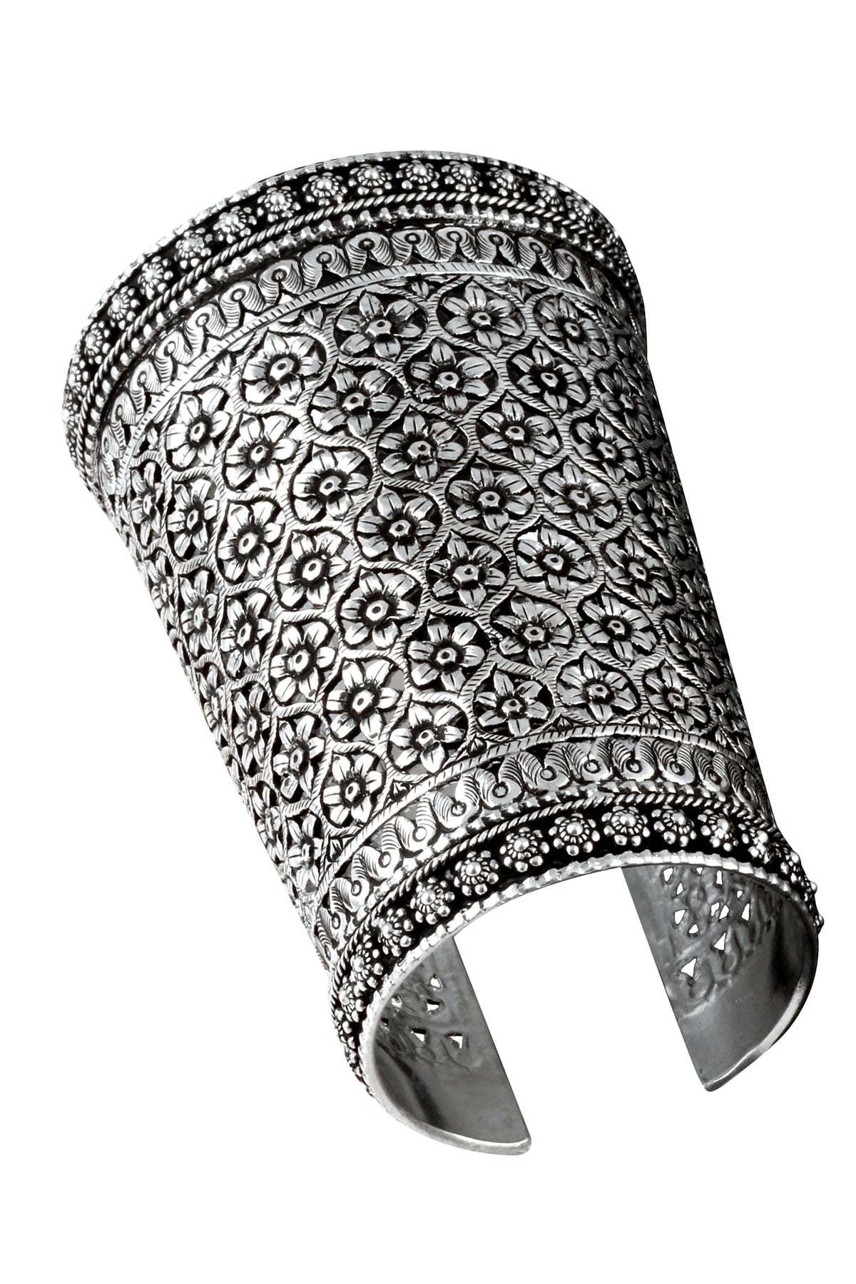 Handmade Floral Carved Cuff Bangle 