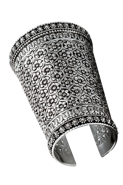 Handmade Floral Carved Cuff Bangle 