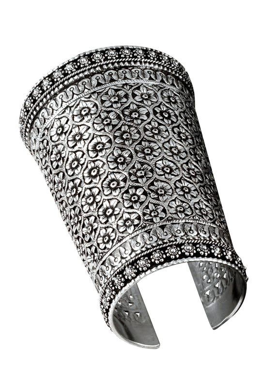 Handmade Floral Carved Cuff Bangle 