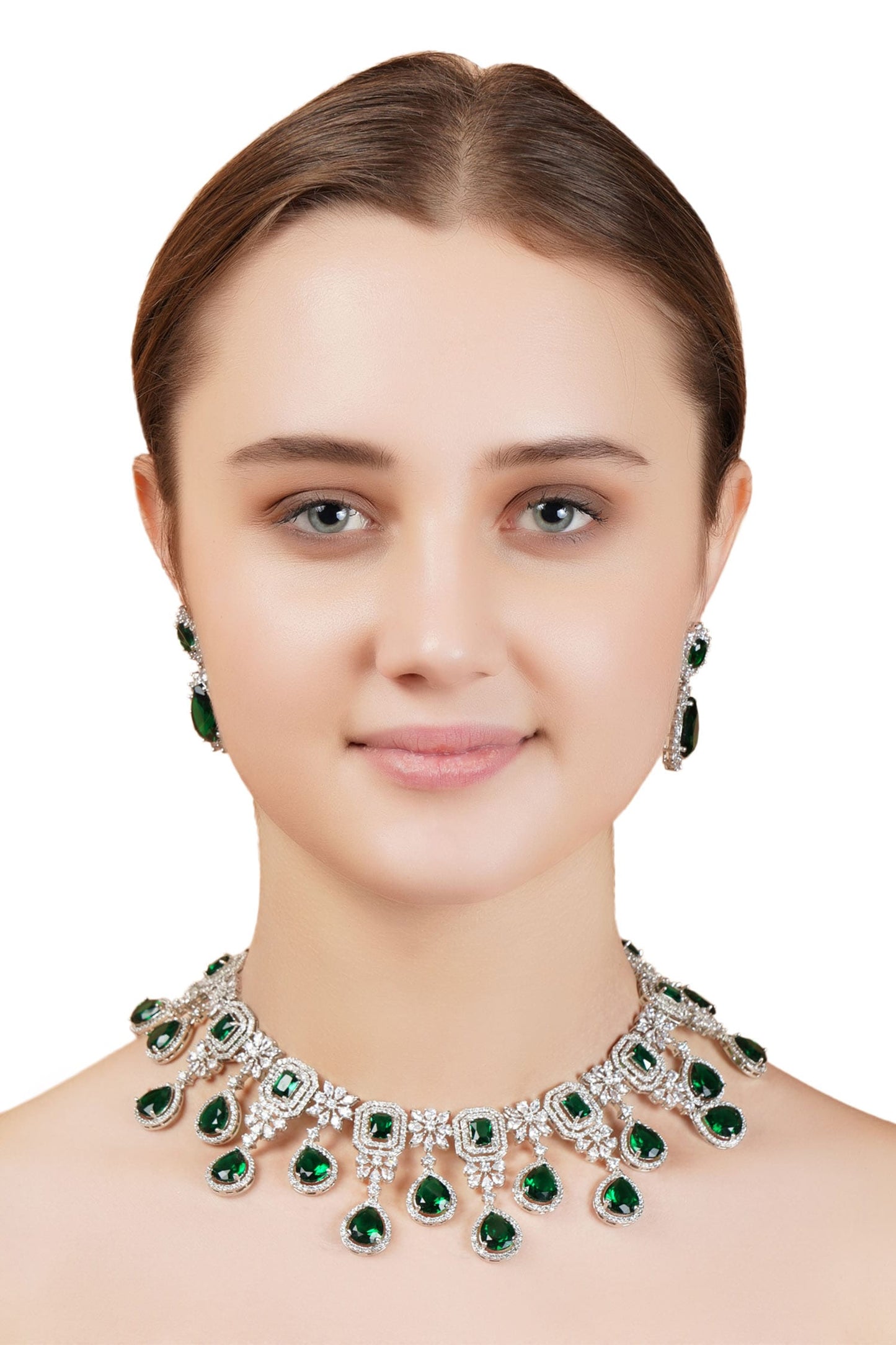 Geometric Teardrop Crystal Necklace Set 