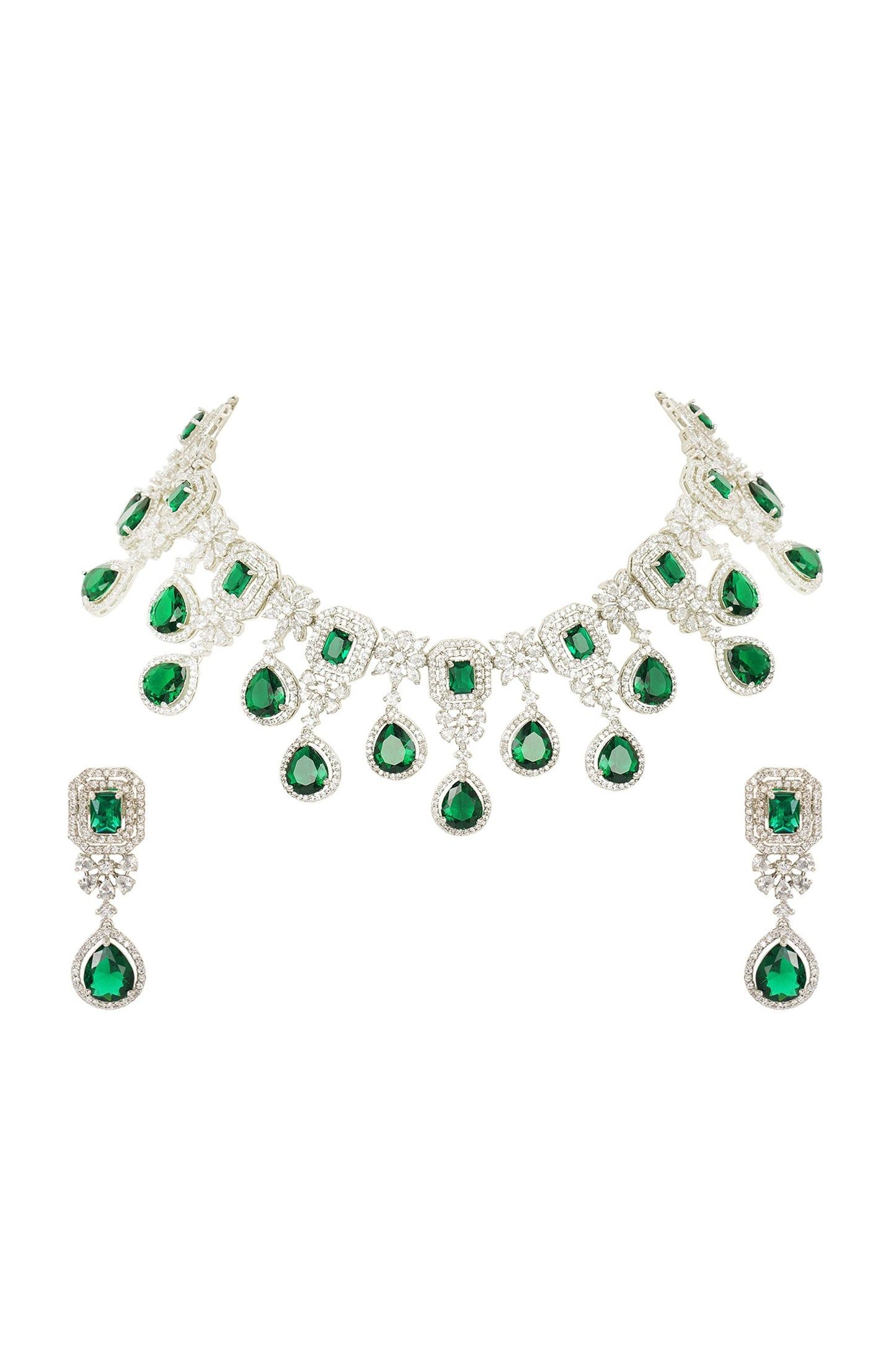 Geometric Teardrop Crystal Necklace Set 