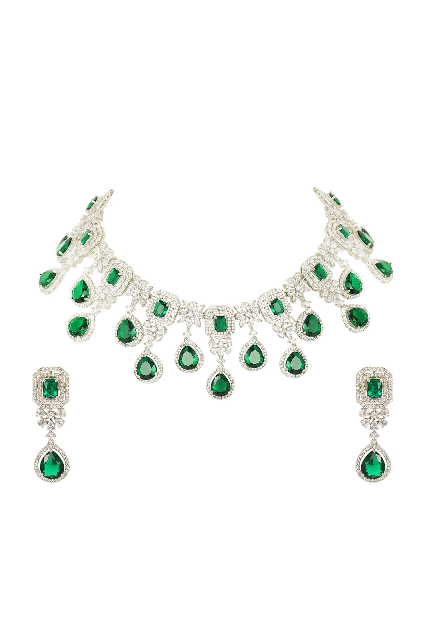Geometric Teardrop Crystal Necklace Set 