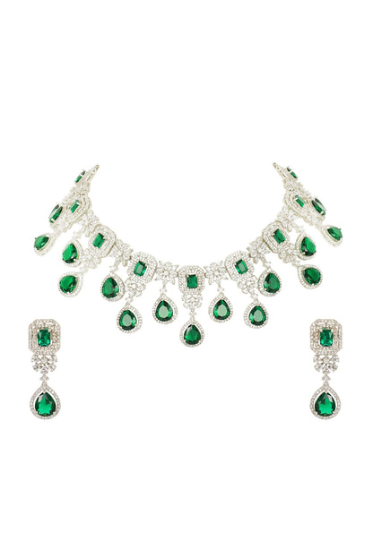 Geometric Teardrop Crystal Necklace Set 