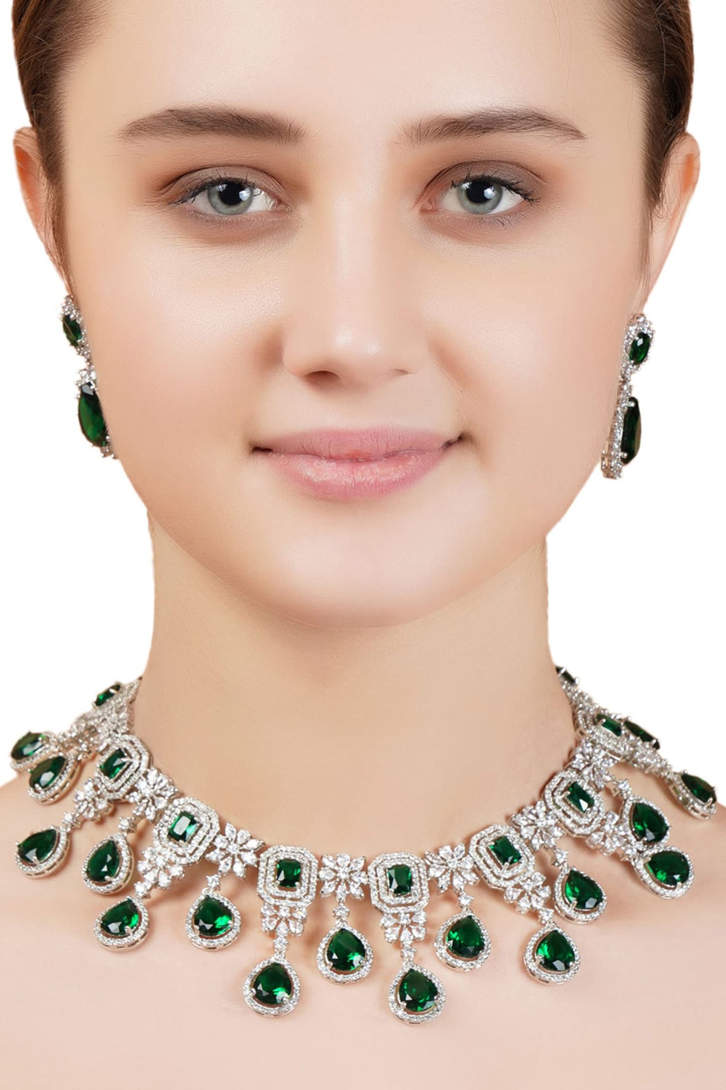 Geometric Teardrop Crystal Necklace Set 