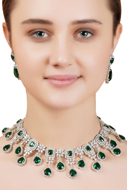 Geometric Teardrop Crystal Necklace Set 