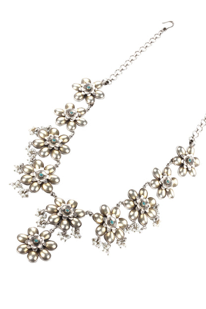 Handmade Floral Stone Pendant Necklace 