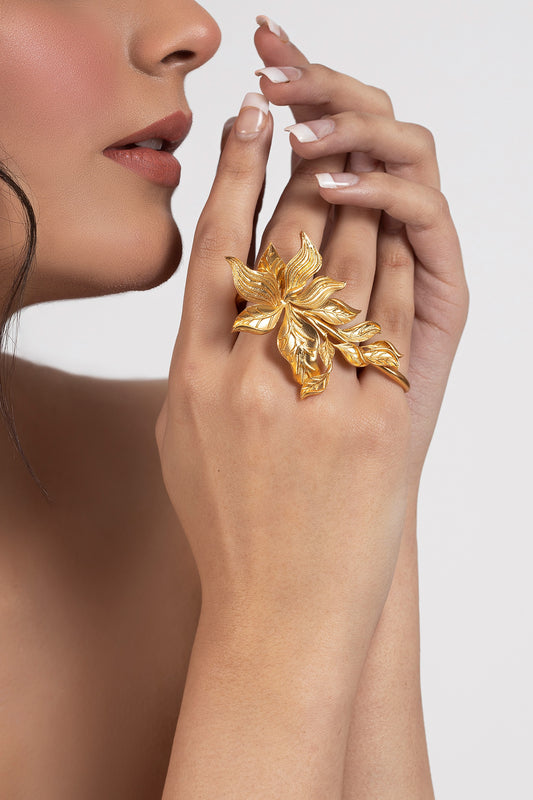 Handcrafted Two-Finger Floral Ring 