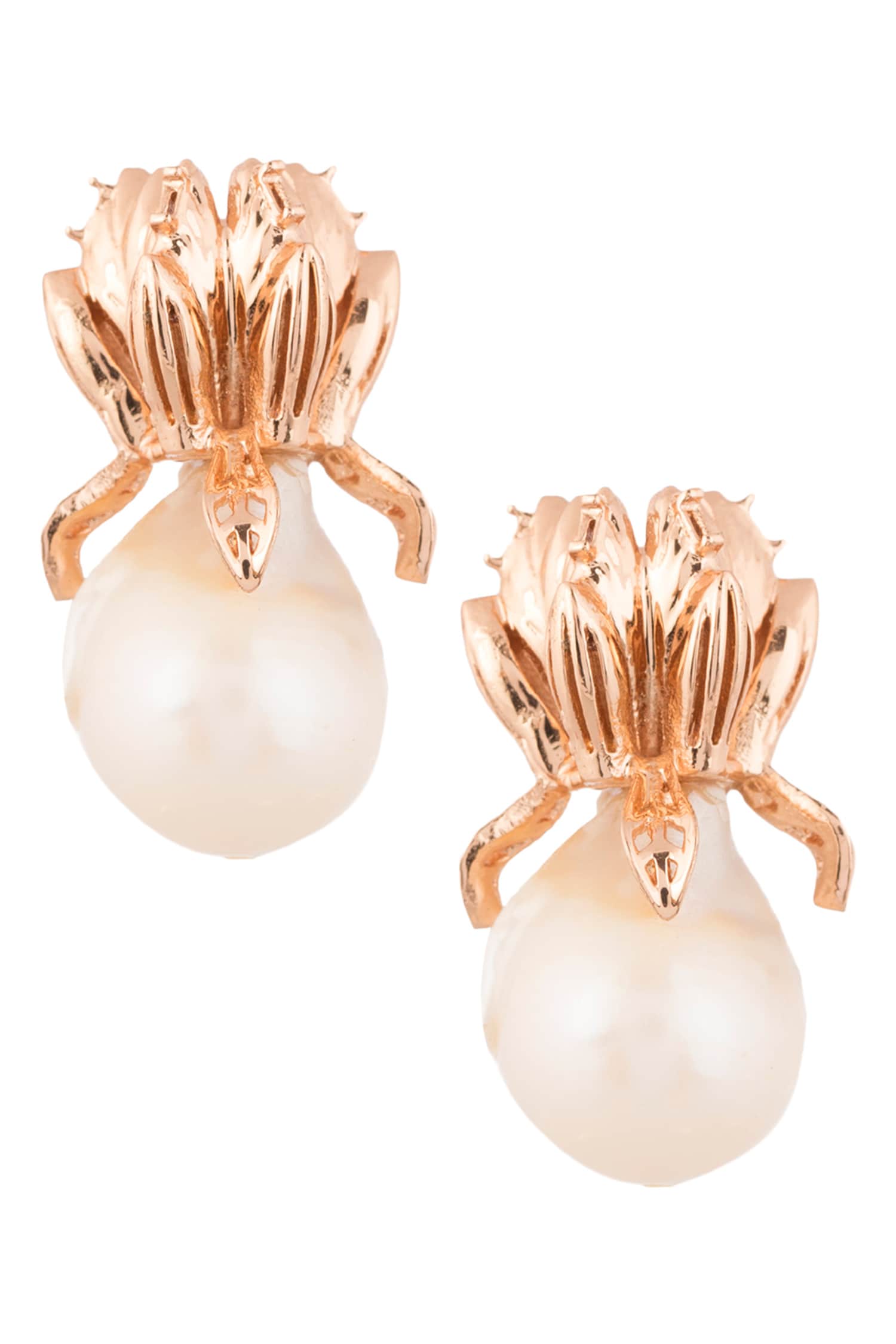 Bead Lune Stud Earrings 