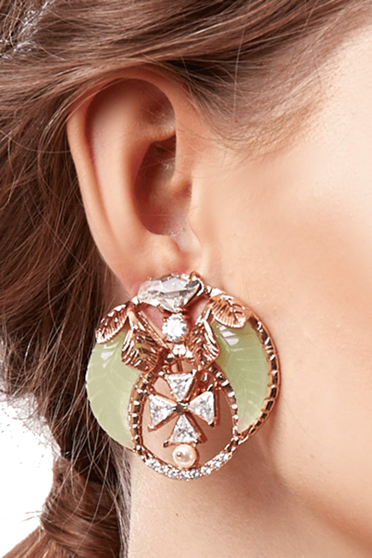Jade Crystal Tusk Stud Earrings 