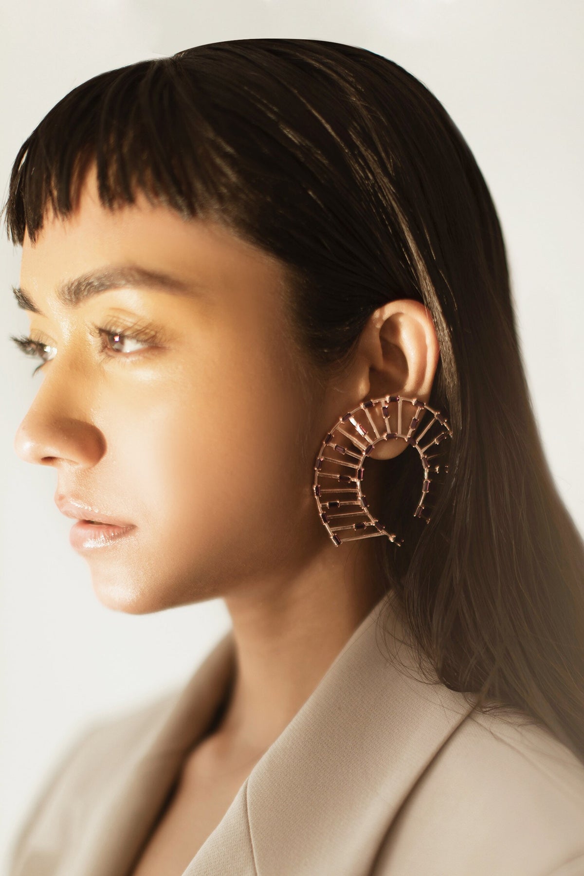 Horseshoe Shaped Studded Earrings 