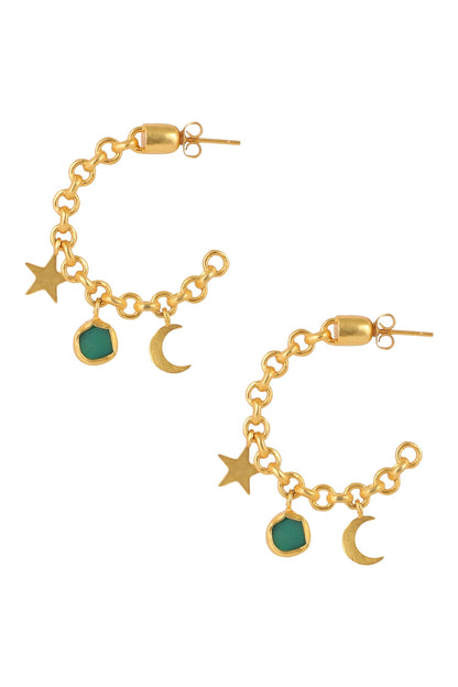 Chain Link Stone Drop Hoops 