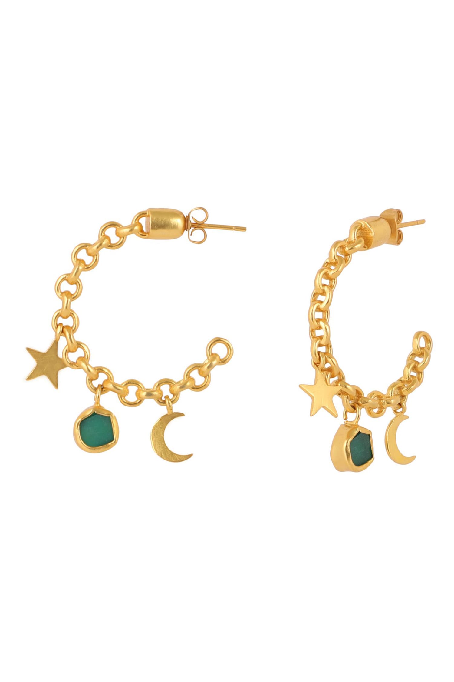 Chain Link Stone Drop Hoops 