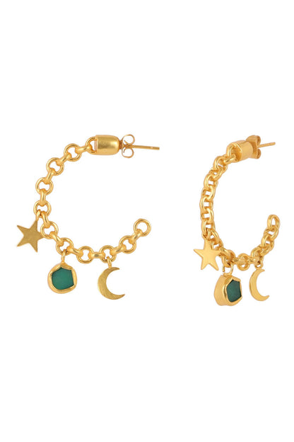 Chain Link Stone Drop Hoops 