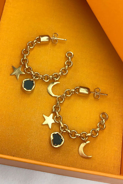 Chain Link Stone Drop Hoops 