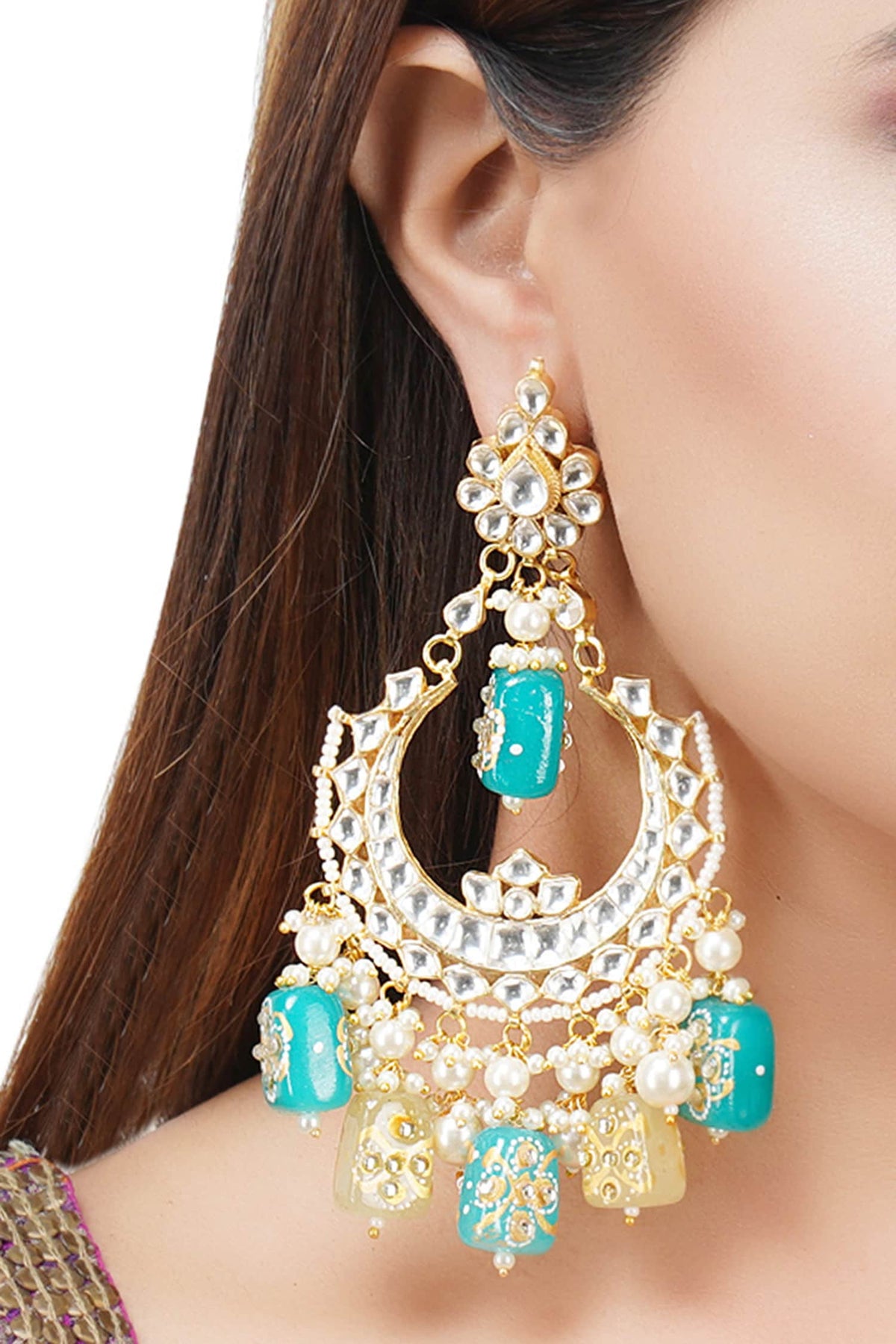 Kundan Bead Drop Chandbalis 