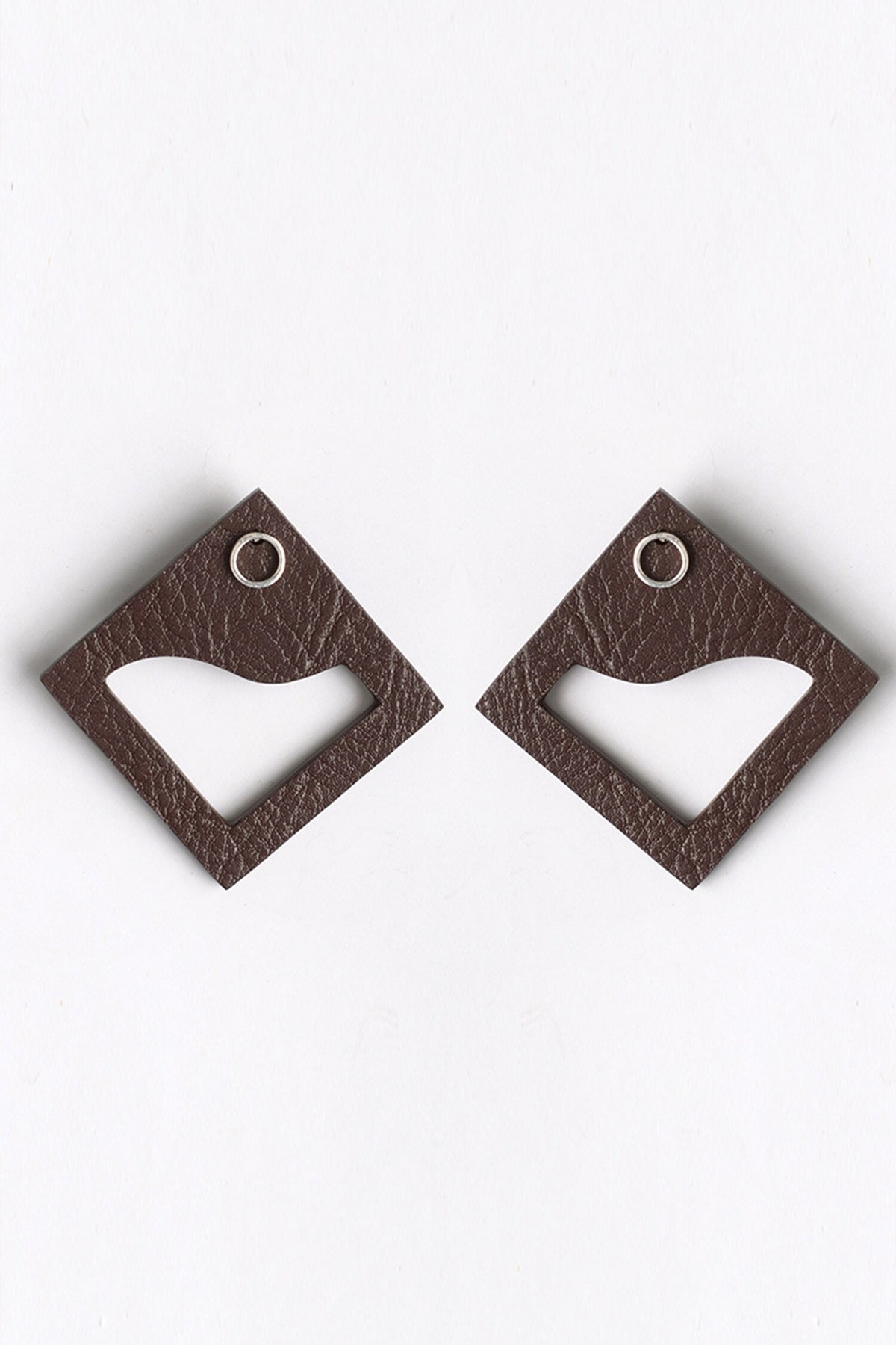 Brown Cutout Square Stud Earrings 