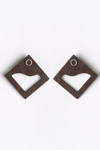 Brown Cutout Square Stud Earrings 