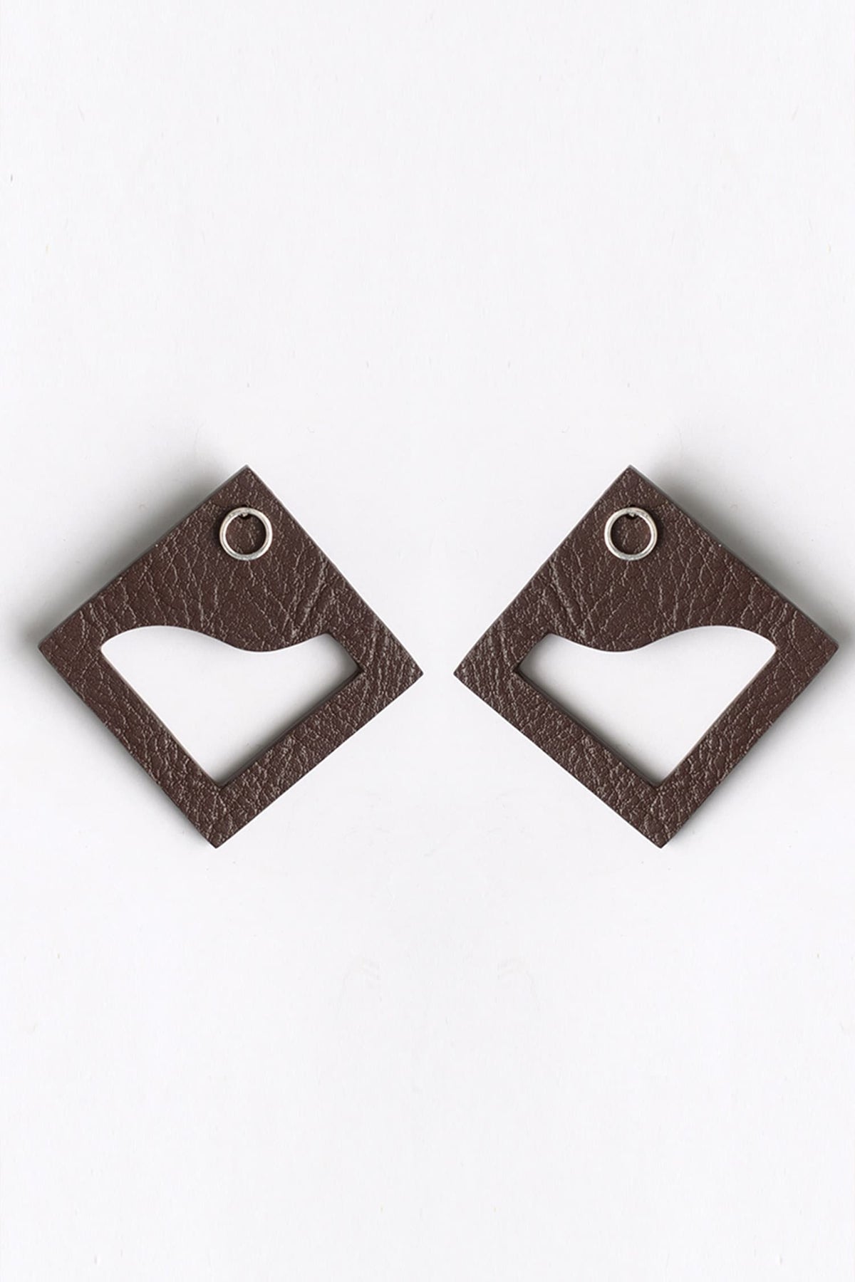Brown Cutout Square Stud Earrings 