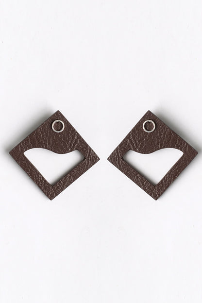 Brown Cutout Square Stud Earrings 