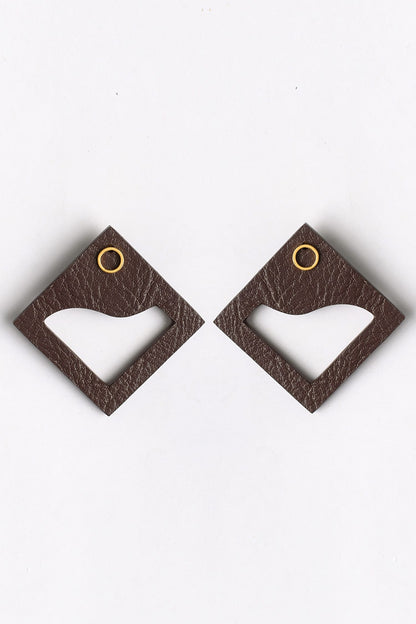 Brown Cutout Square Stud Earrings 