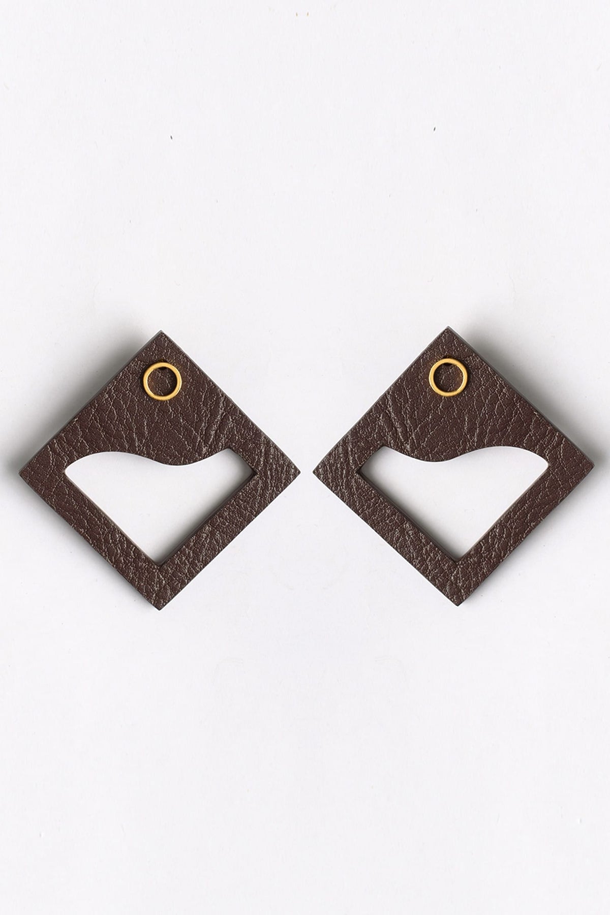 Brown Cutout Square Stud Earrings 