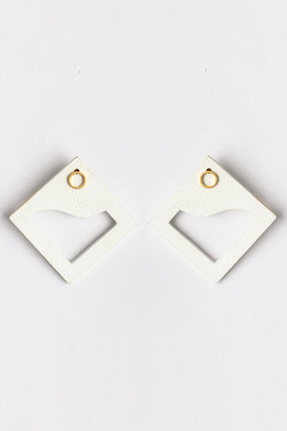White Cutout Square Stud Earrings 