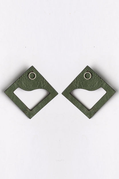 Green Cutout Square Stud Earrings 