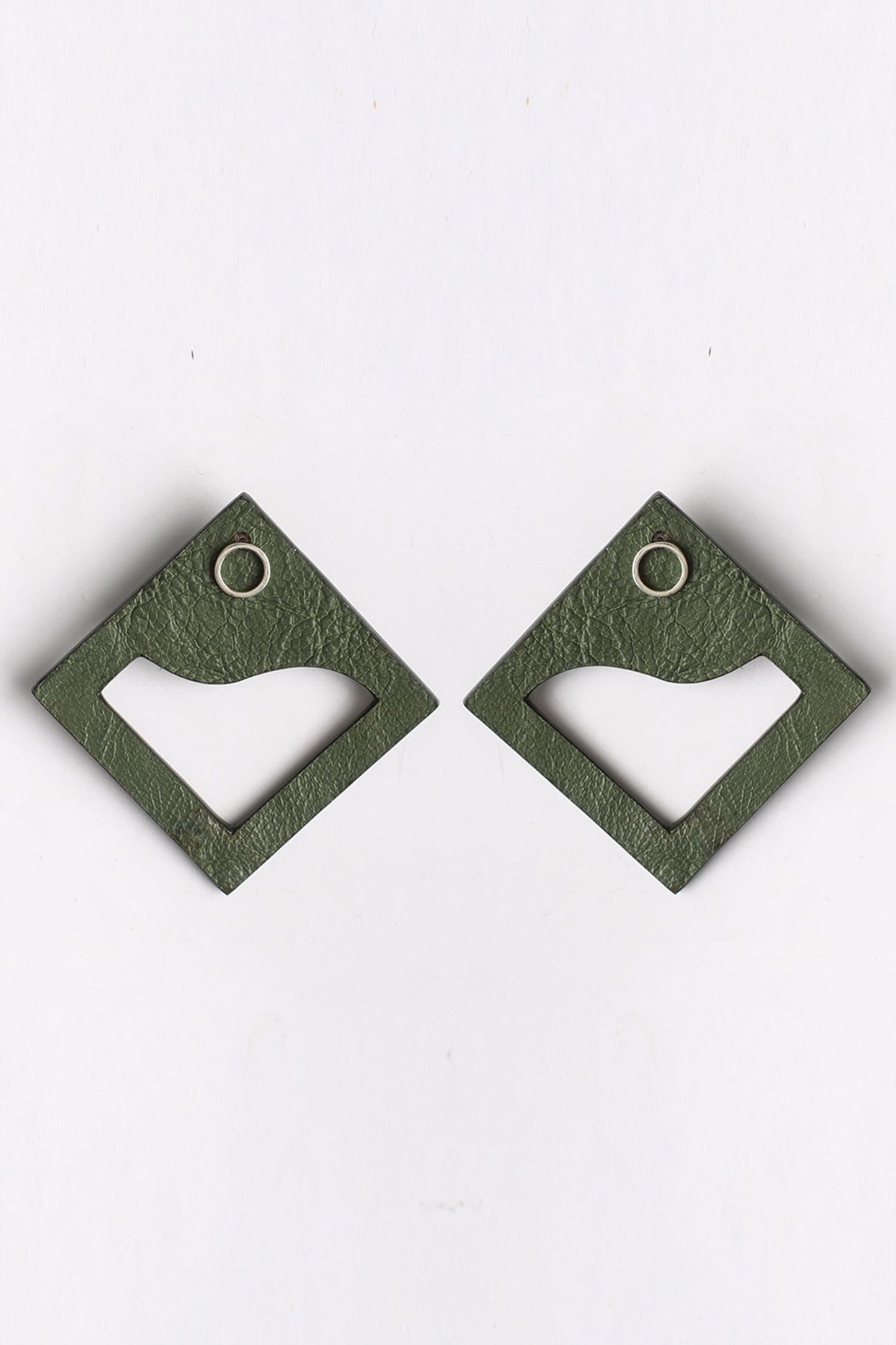 Green Cutout Square Stud Earrings 
