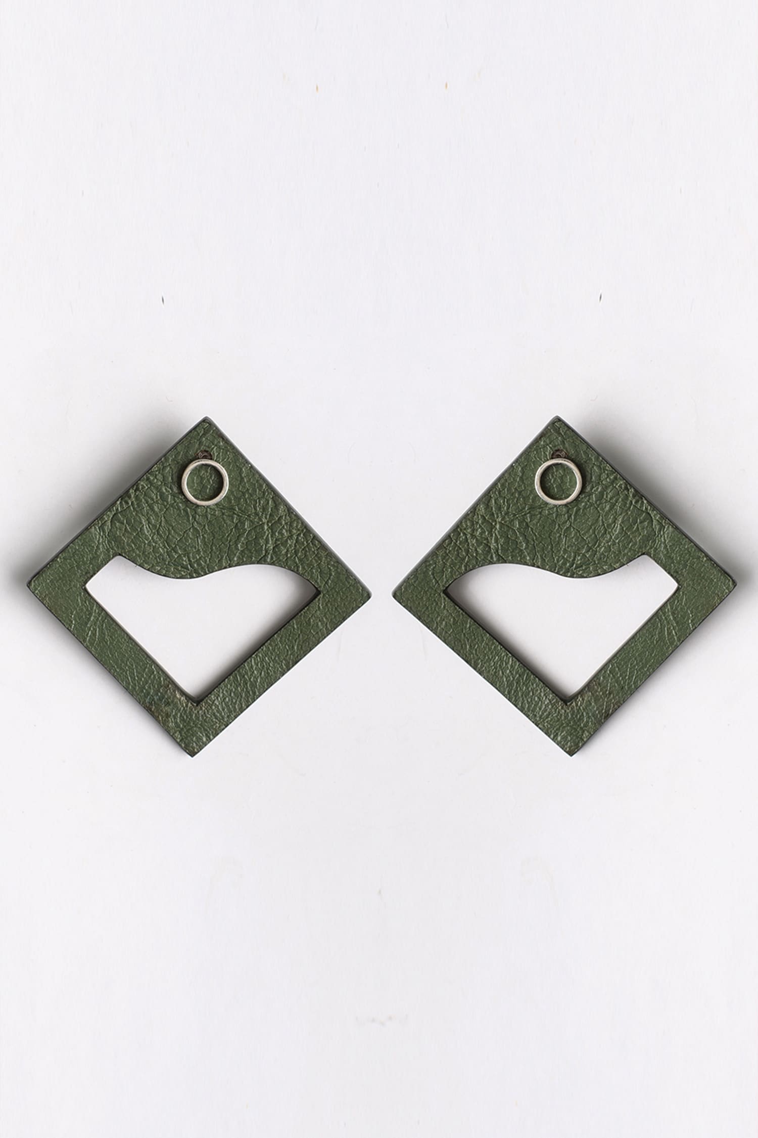 Green Cutout Square Stud Earrings 