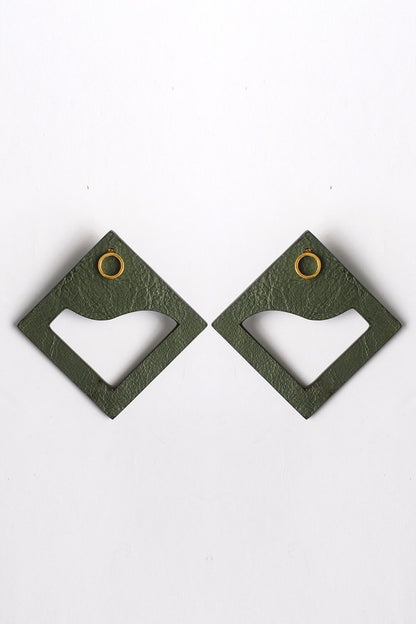 Green Cutout Square Stud Earrings 