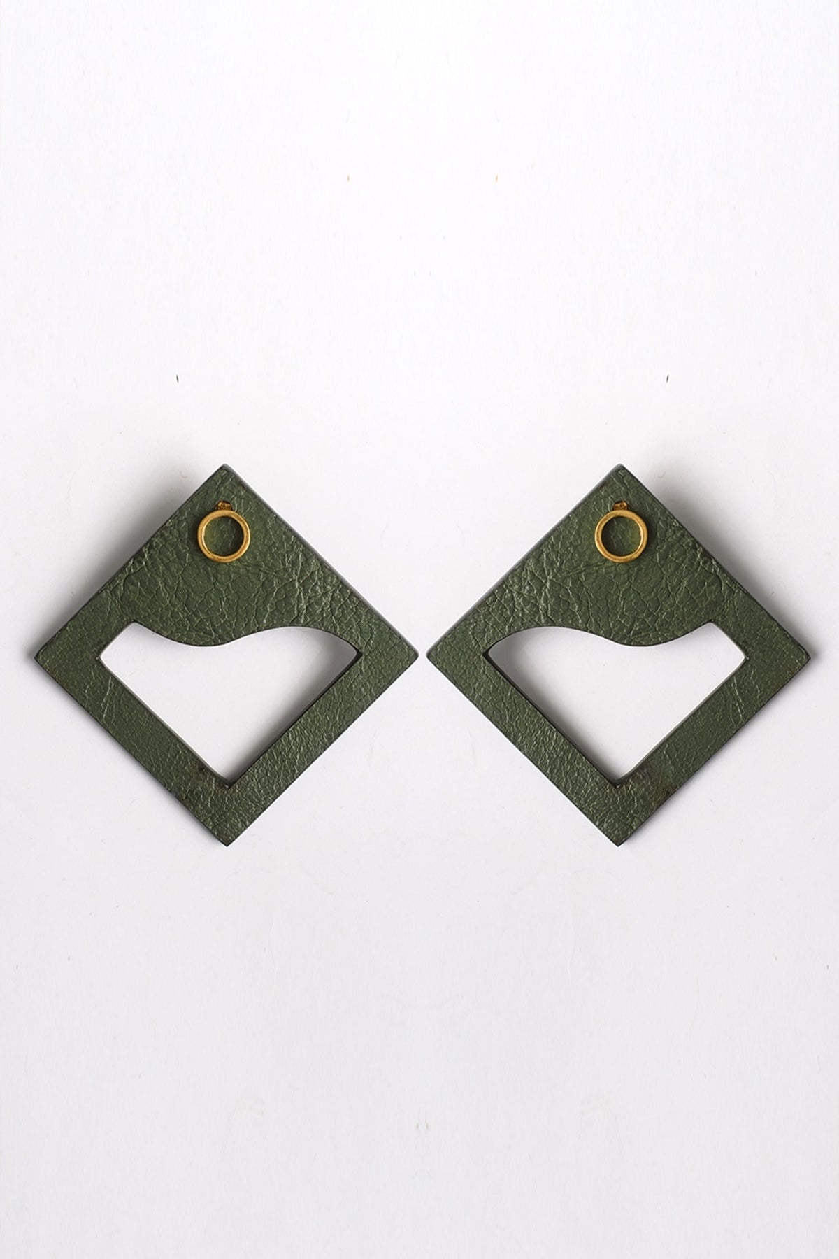 Green Cutout Square Stud Earrings 