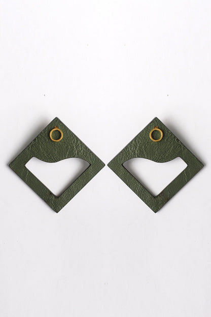 Green Cutout Square Stud Earrings 