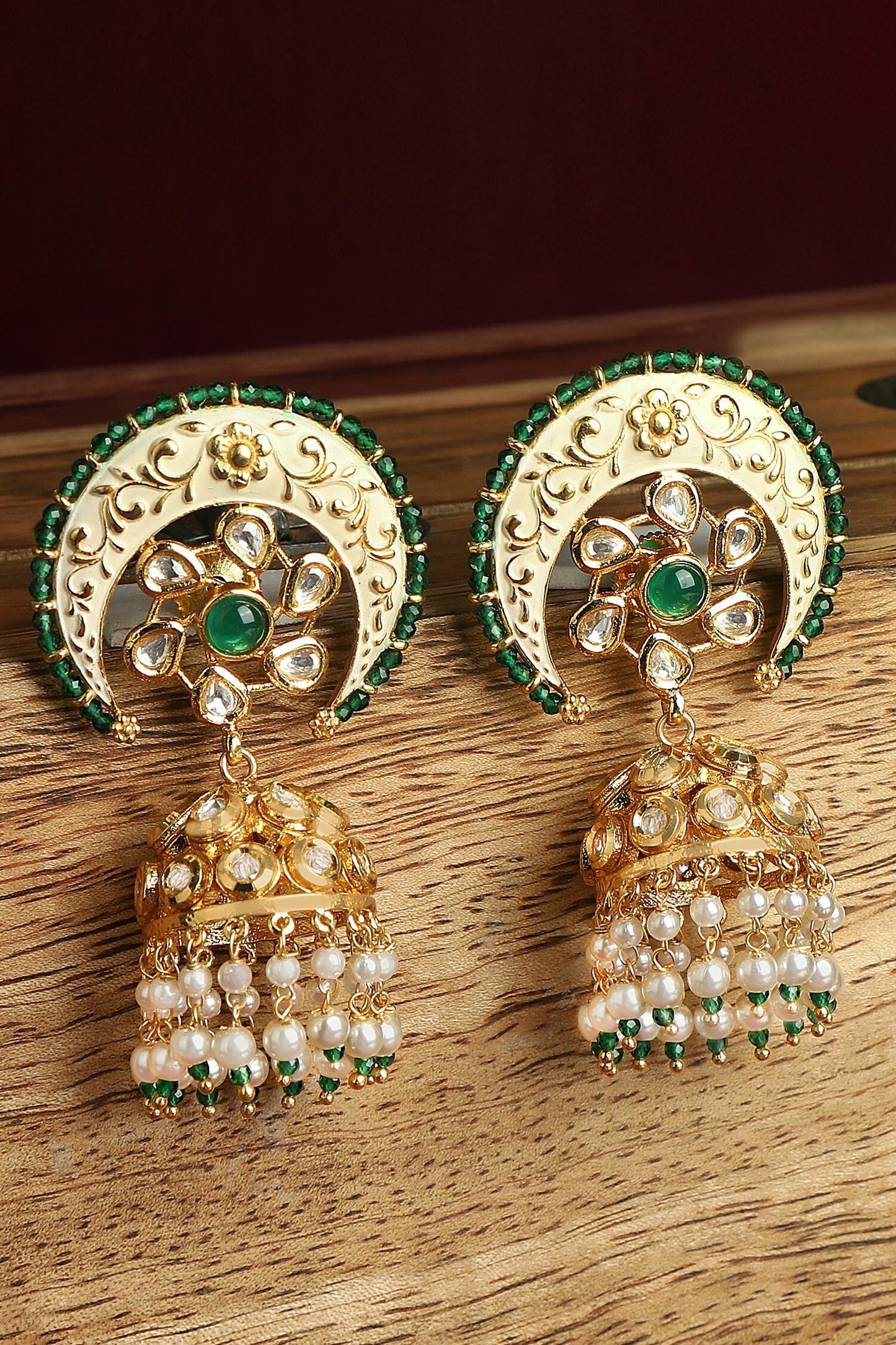 Meenakari Engraved Jhumkas 