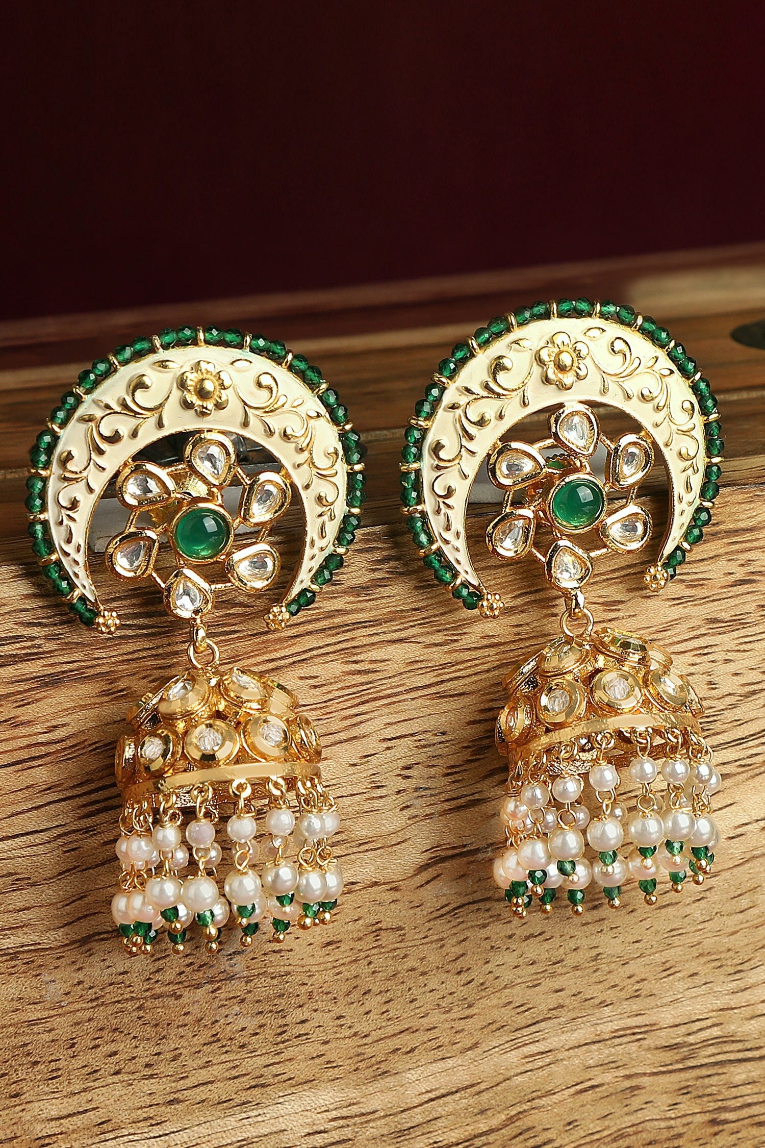 Meenakari Engraved Jhumkas 