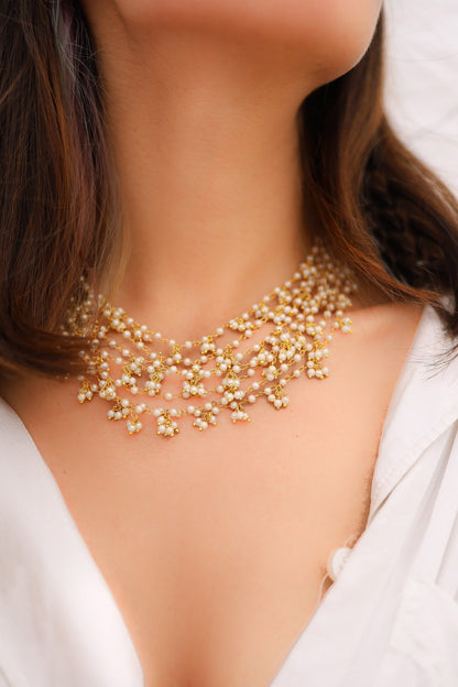 Layered Shell Pearl Necklace 