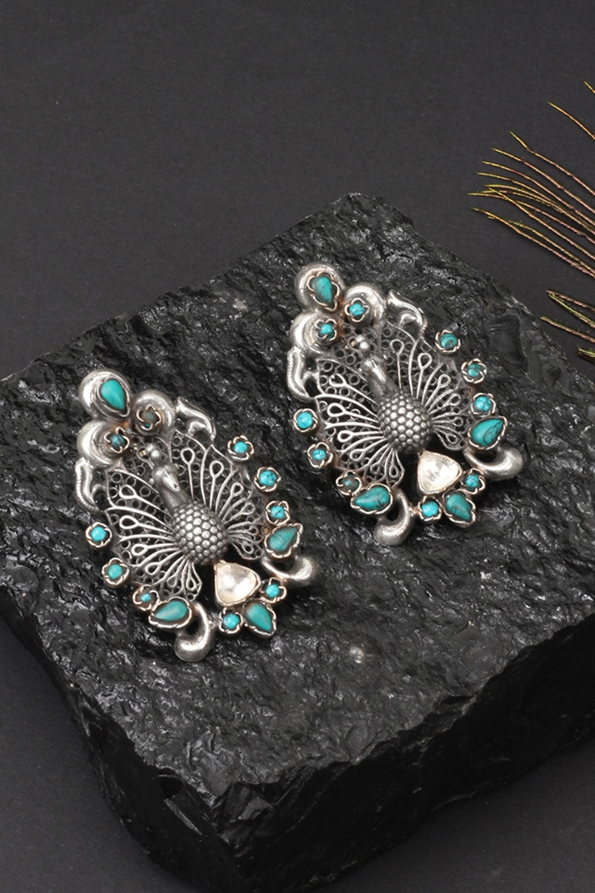 Handcrafted Peacock Carved Studs 